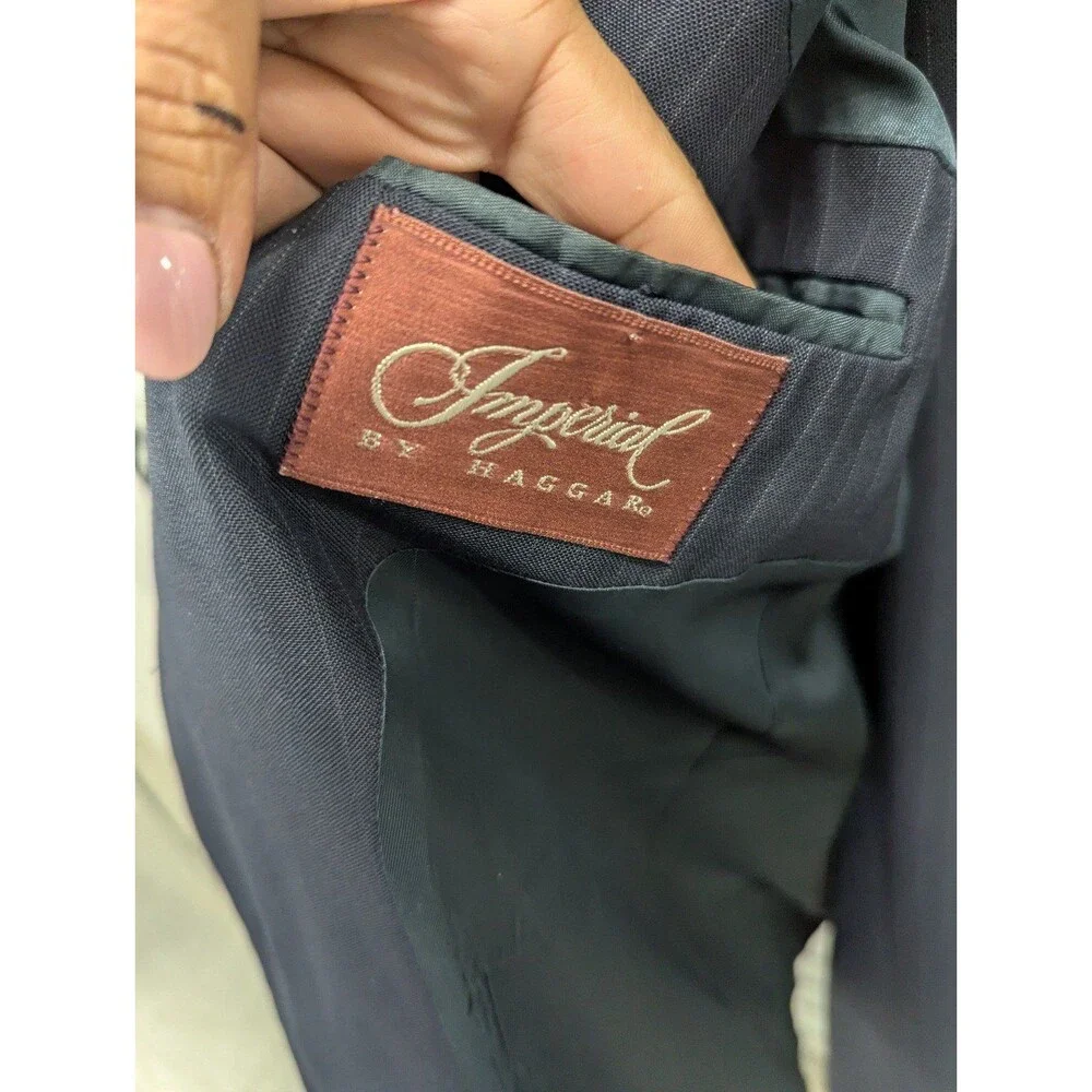 Old Money Haggar Imperial Navy Pinstripe‎ 2 Piece Suit 42R 36x28.5 USA